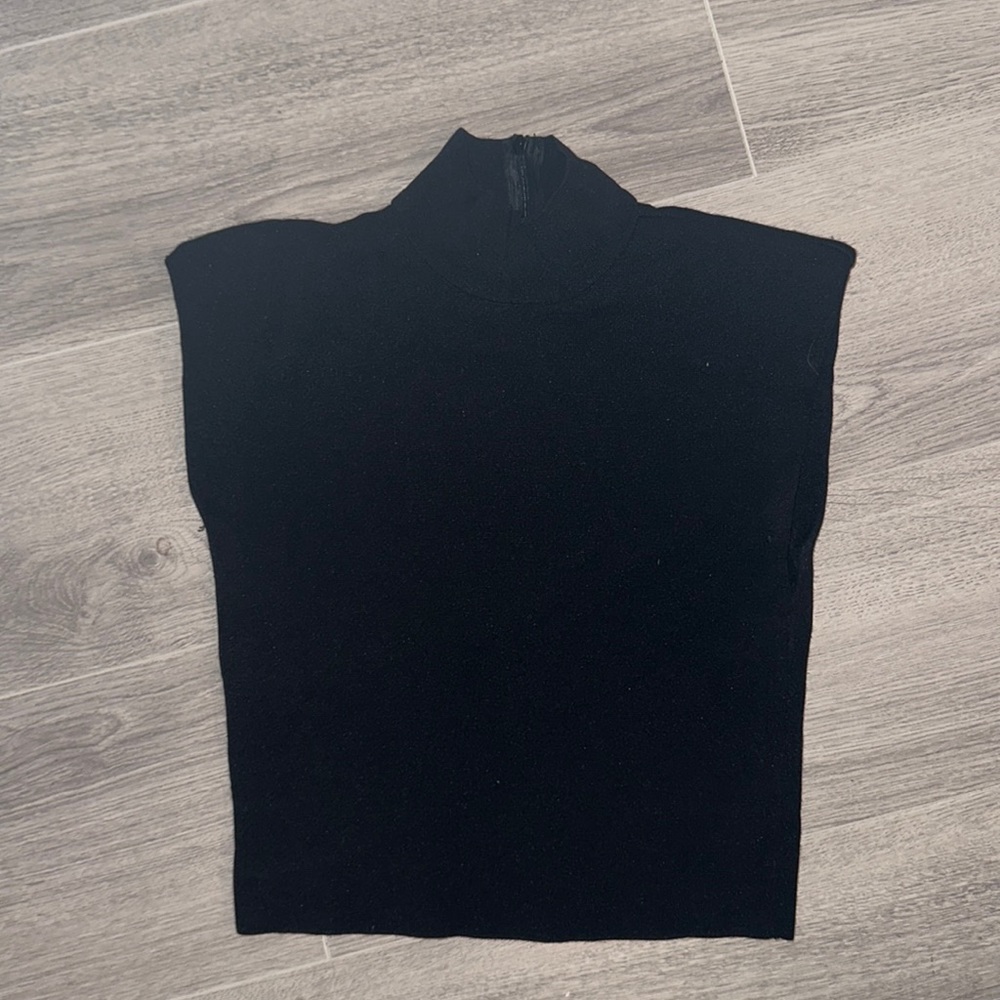 Black Zara High Mock Neck Cap Sleeve crop top